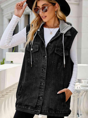 Self-Esteem Hooded Denim Sleeveless Top - MXSTUDIO.COM