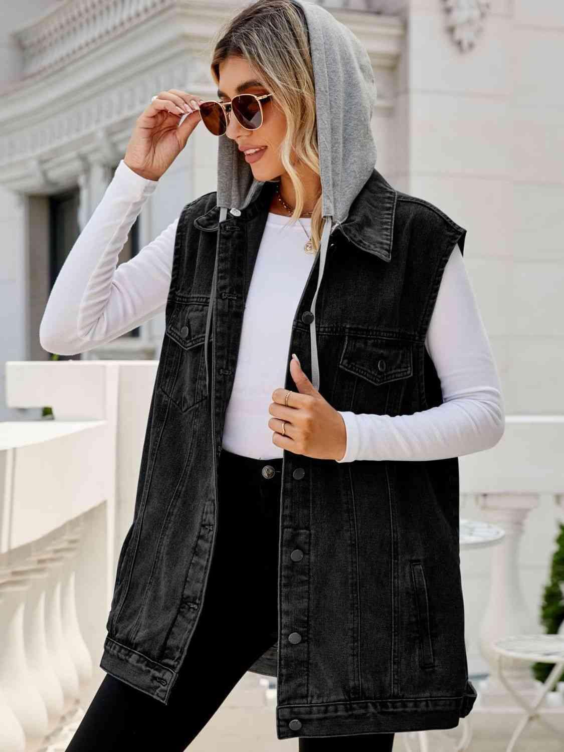 Self-Esteem Hooded Denim Sleeveless Top - MXSTUDIO.COM