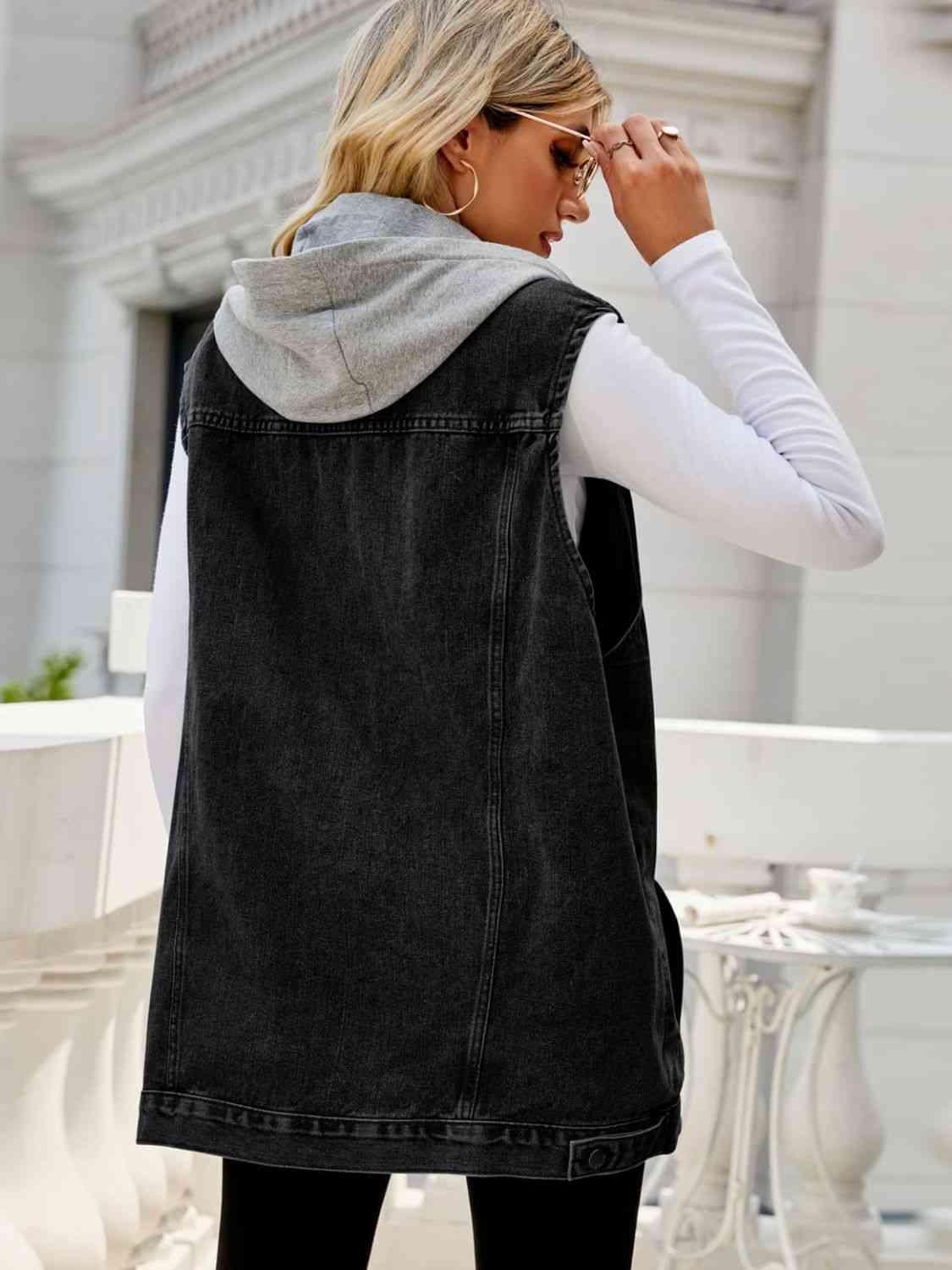 Self-Esteem Hooded Denim Sleeveless Top - MXSTUDIO.COM