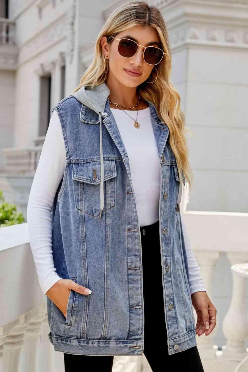 Self-Esteem Hooded Denim Sleeveless Top - MXSTUDIO.COM