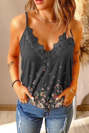 Self Treasure Scalloped Trim V-Neck Floral Lace Cami - MXSTUDIO.COM