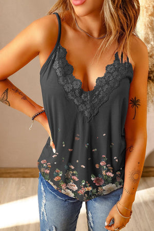 Self Treasure Scalloped Trim V-Neck Floral Lace Cami - MXSTUDIO.COM