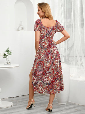 Sensational Puff Sleeve Square Neck Midi Dress - MXSTUDIO.COM