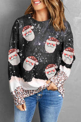 Sequin Patch Long Sleeve Black Christmas Sweatshirt-MXSTUDIO.COM