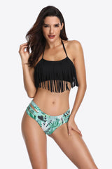 Serene Ambiance Two-Tone Tie-Back Fringe Bikini Set - MXSTUDIO.COM