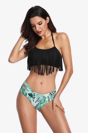 Serene Ambiance Two-Tone Tie-Back Fringe Bikini Set - MXSTUDIO.COM