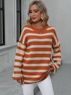 Serene Ensemble Striped Dropped Shoulder Sweater - MXSTUDIO.COM