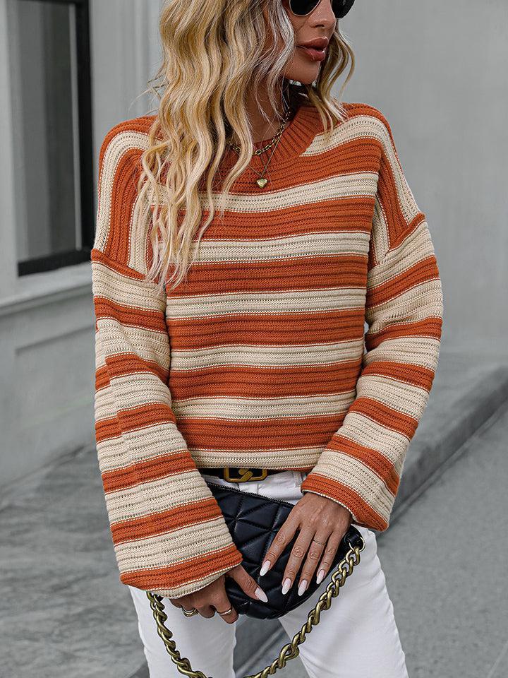 Serene Ensemble Striped Dropped Shoulder Sweater - MXSTUDIO.COM