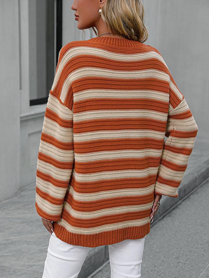 Serene Ensemble Striped Dropped Shoulder Sweater - MXSTUDIO.COM