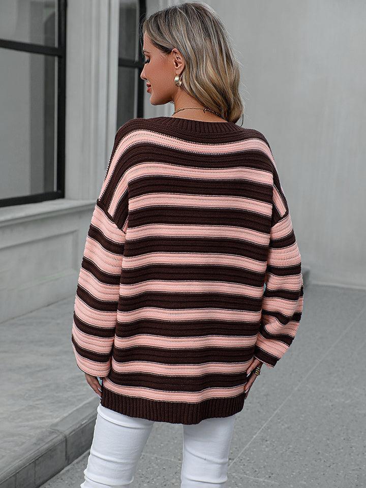 Serene Ensemble Striped Dropped Shoulder Sweater - MXSTUDIO.COM