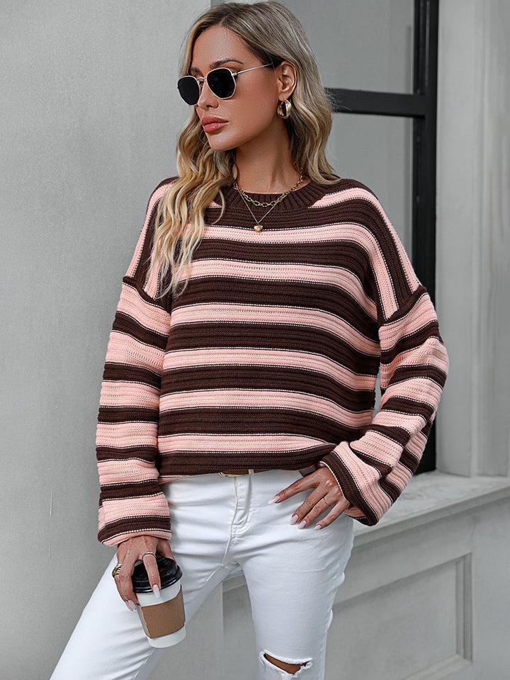 Serene Ensemble Striped Dropped Shoulder Sweater - MXSTUDIO.COM