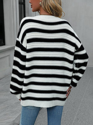 Serene Ensemble Striped Dropped Shoulder Sweater - MXSTUDIO.COM