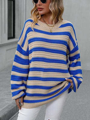 Serene Ensemble Striped Dropped Shoulder Sweater - MXSTUDIO.COM