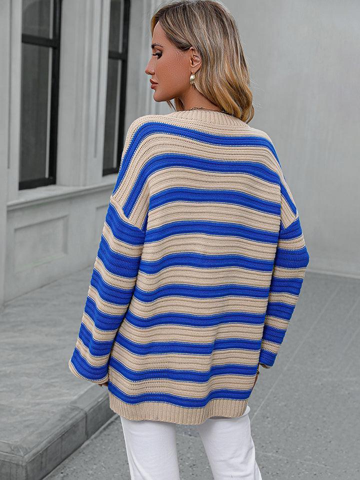 Serene Ensemble Striped Dropped Shoulder Sweater - MXSTUDIO.COM