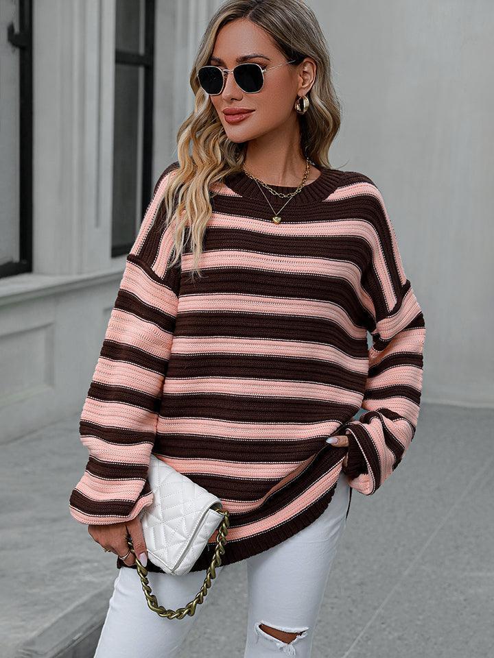 Serene Ensemble Striped Dropped Shoulder Sweater - MXSTUDIO.COM