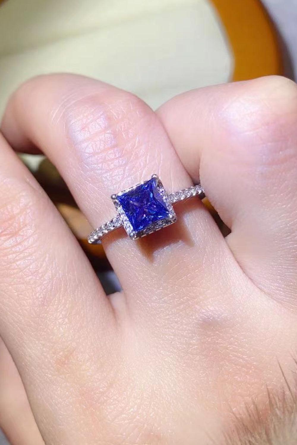 Serene Platinum-Plated 1 Carat Blue Moissanite Ring - MXSTUDIO.COM