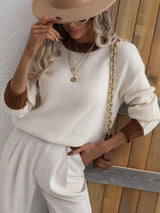 Set Comfort Contrast Trim Drop Shoulder Knit Pullover Sweater - MXSTUDIO.COM