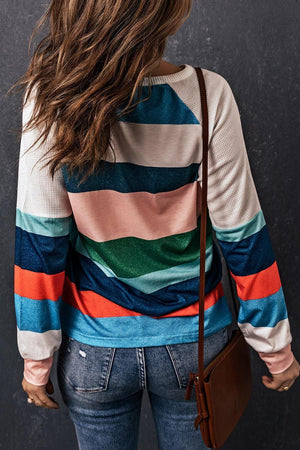 Set Free Crew Neck Striped Long Sleeve Top - MXSTUDIO.COM