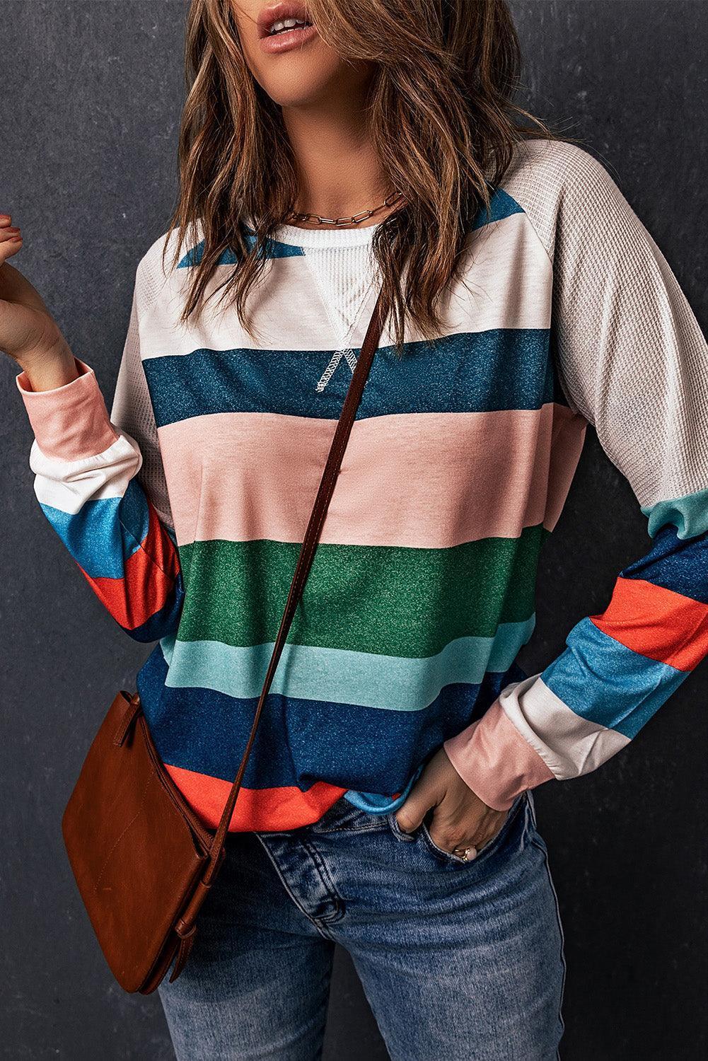 Set Free Crew Neck Striped Long Sleeve Top - MXSTUDIO.COM