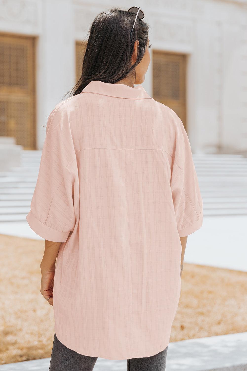 Set Loose Pink Buttoned Half Sleeve Shirt - MXSTUDIO.COM