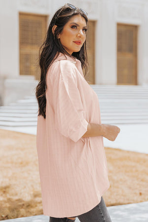 Set Loose Pink Buttoned Half Sleeve Shirt - MXSTUDIO.COM