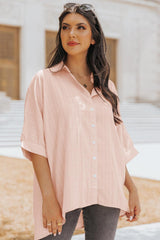 Set Loose Pink Buttoned Half Sleeve Shirt - MXSTUDIO.COM