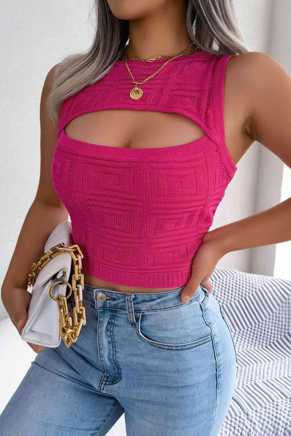 Sexy And Cute Cutout Knitted Sleeveless Top-MXSTUDIO.COM