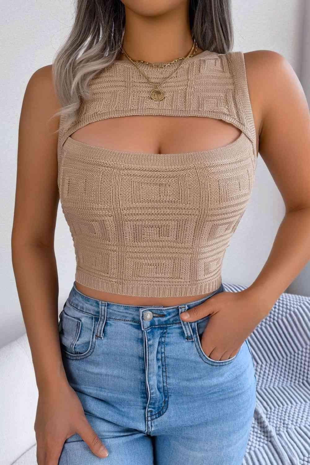 Sexy And Cute Cutout Knitted Sleeveless Top-MXSTUDIO.COM