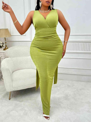 a woman in a lime green dress