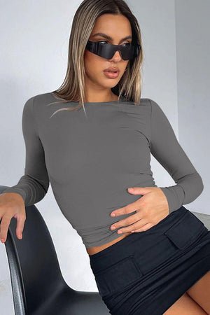 Shapely Crewneck Basic Long Sleeve Top - MXSTUDIO.COM