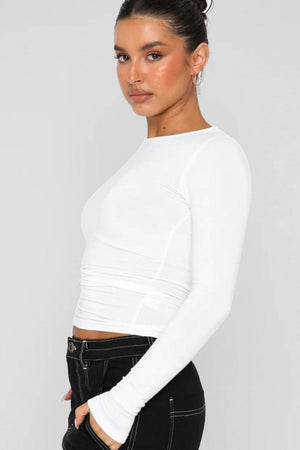 Shapely Crewneck Basic Long Sleeve Top - MXSTUDIO.COM