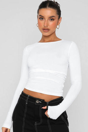 Shapely Crewneck Basic Long Sleeve Top - MXSTUDIO.COM