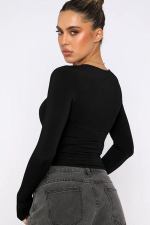 Shapely Crewneck Basic Long Sleeve Top - MXSTUDIO.COM