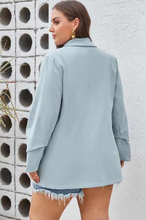 Shawl Collar Plus Size Women's Light Blue Blazer - MXSTUDIO.COM