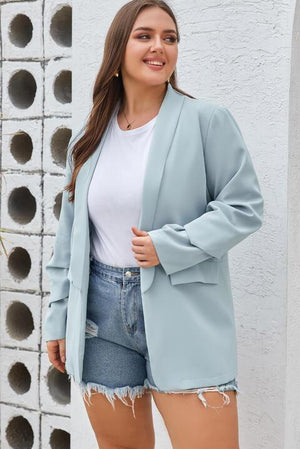 Shawl Collar Plus Size Women's Light Blue Blazer - MXSTUDIO.COM