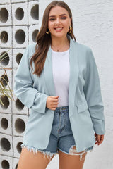 Shawl Collar Plus Size Women's Light Blue Blazer - MXSTUDIO.COM