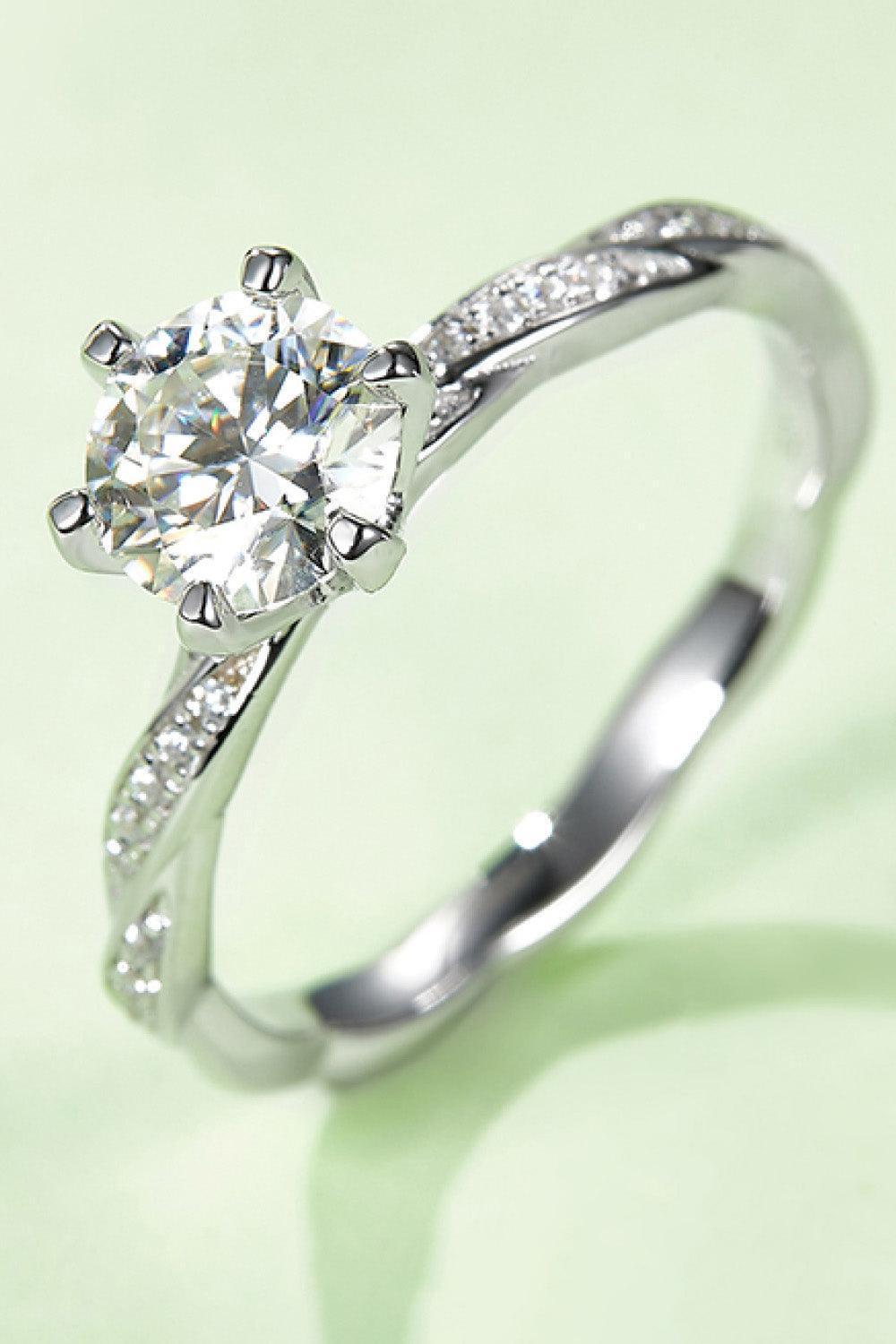 Shimmering Platinum Plated 1 Carat Moissanite Ring - MXSTUDIO.COM