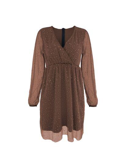 a brown dress with polka dots on it