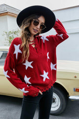 Shine All Day Lace-Up Star Pattern Sweater - MXSTUDIO.COM