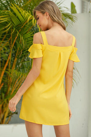 Shine Like The Sun Cold-Shoulder Yellow Mini Dress - MXSTUDIO.COM