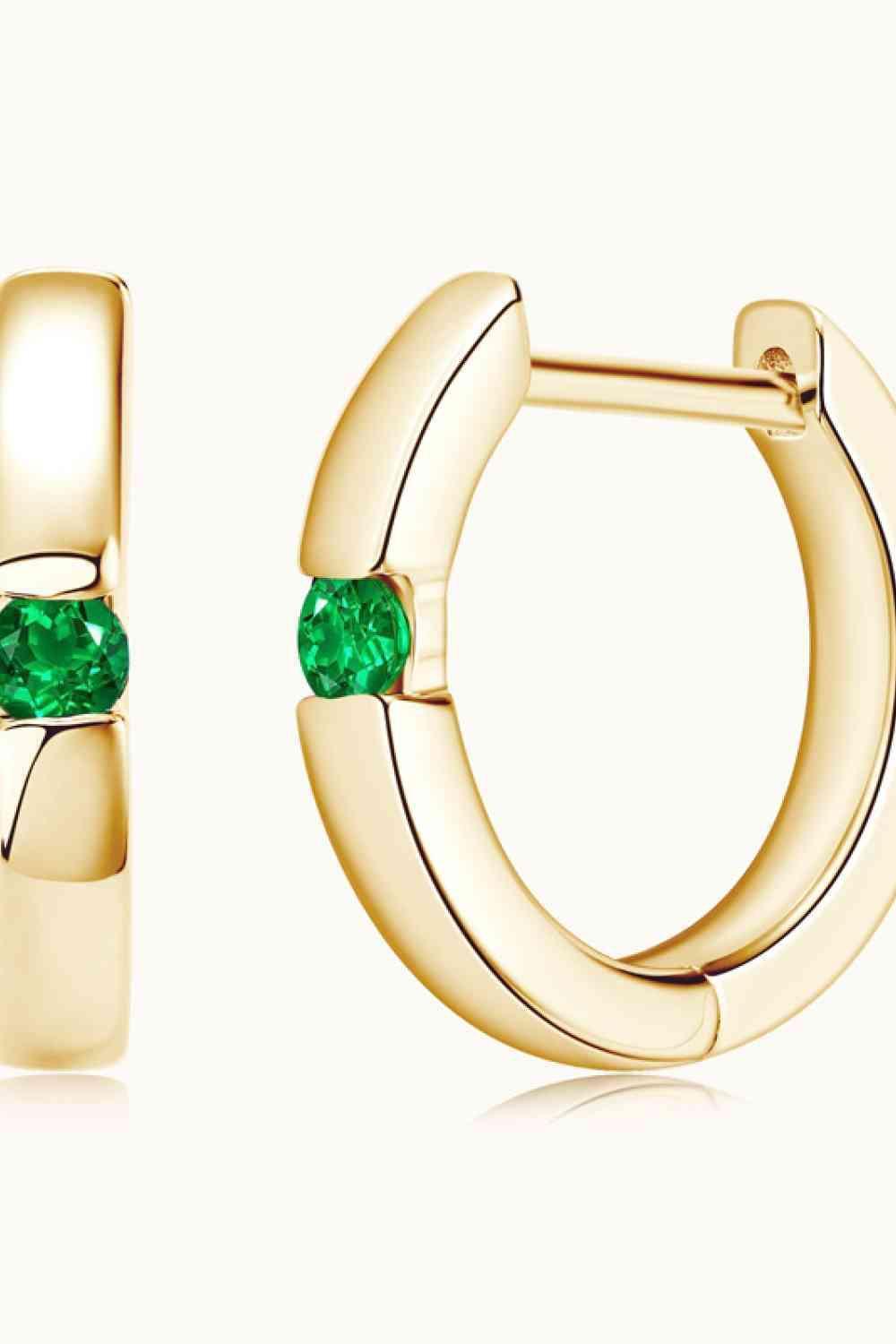 Shiny Beauty Lab-Grown Emerald Huggie Earrings-MXSTUDIO.COM
