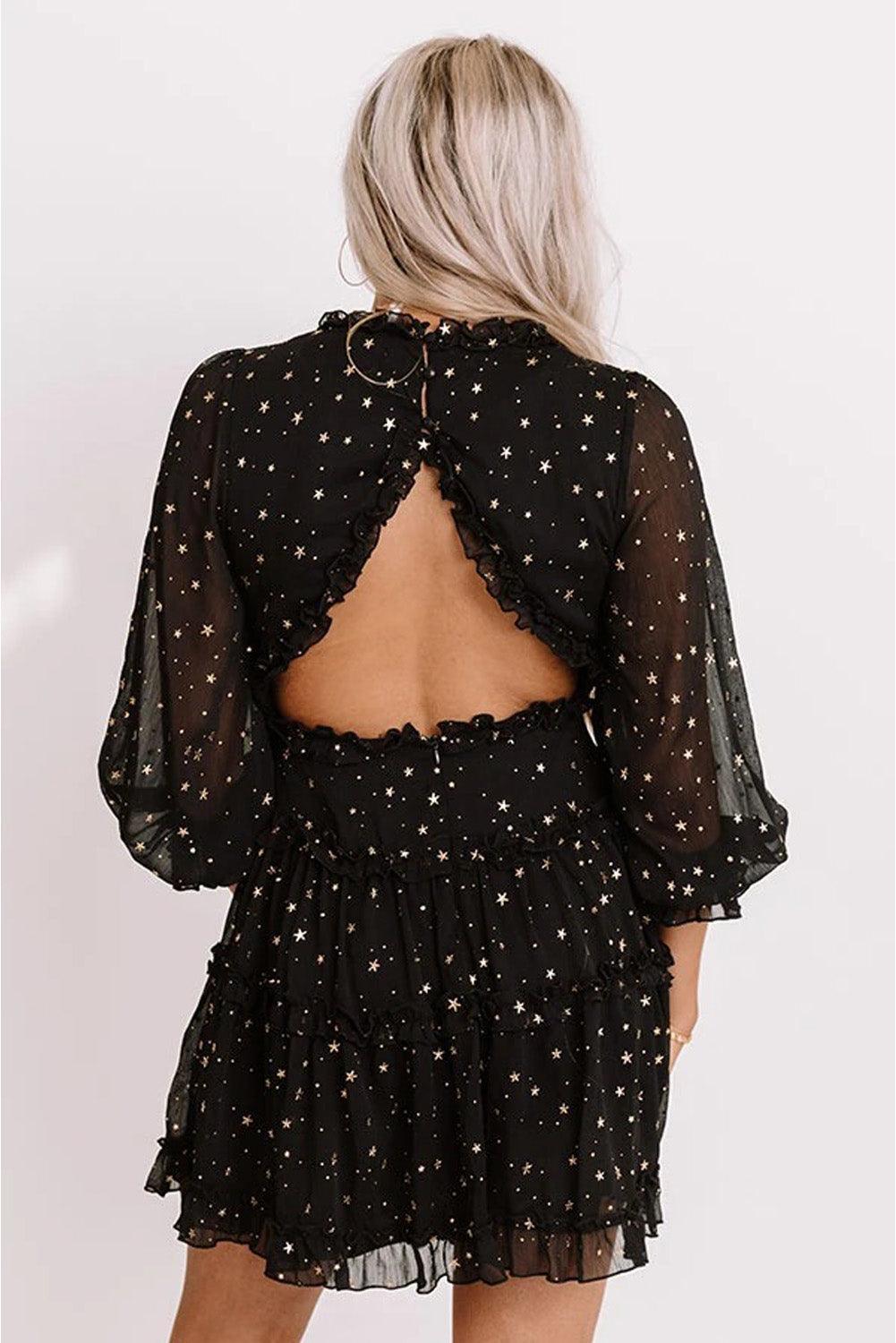 Shiny Stars Deep V Backless Dress - MXSTUDIO.COM