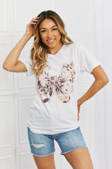 Short Sleeves Floral Butterfly White Graphic T-Shirt - MXSTUDIO.COM