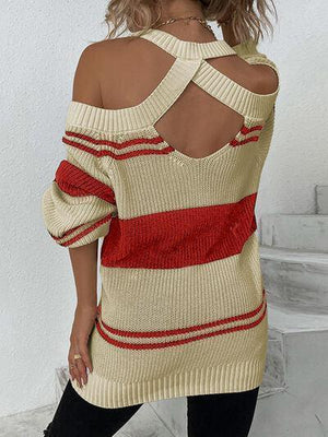 Show Some Skin Knitted Cold Shoulder Sweater-MXSTUDIO.COM