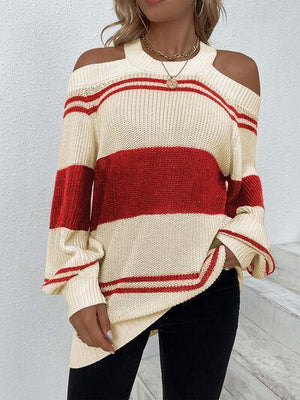 Show Some Skin Knitted Cold Shoulder Sweater-MXSTUDIO.COM