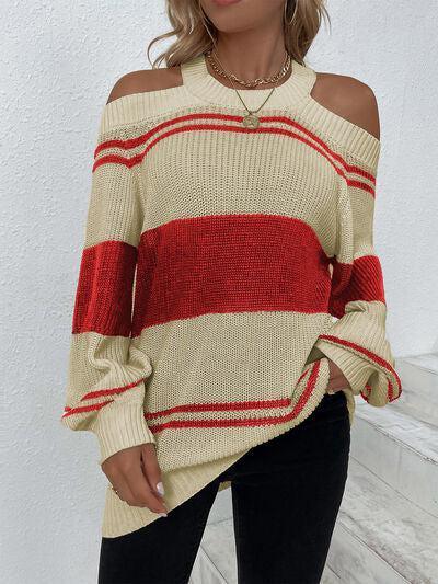 Show Some Skin Knitted Cold Shoulder Sweater-MXSTUDIO.COM