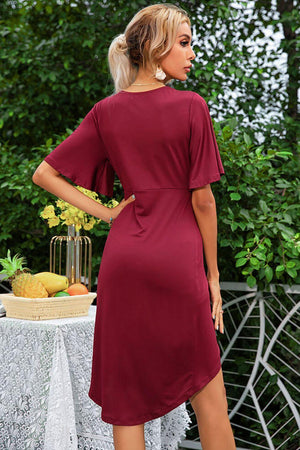 Show Up Flare Sleeve Surplice Tulip Hem Dress - MXSTUDIO.COM