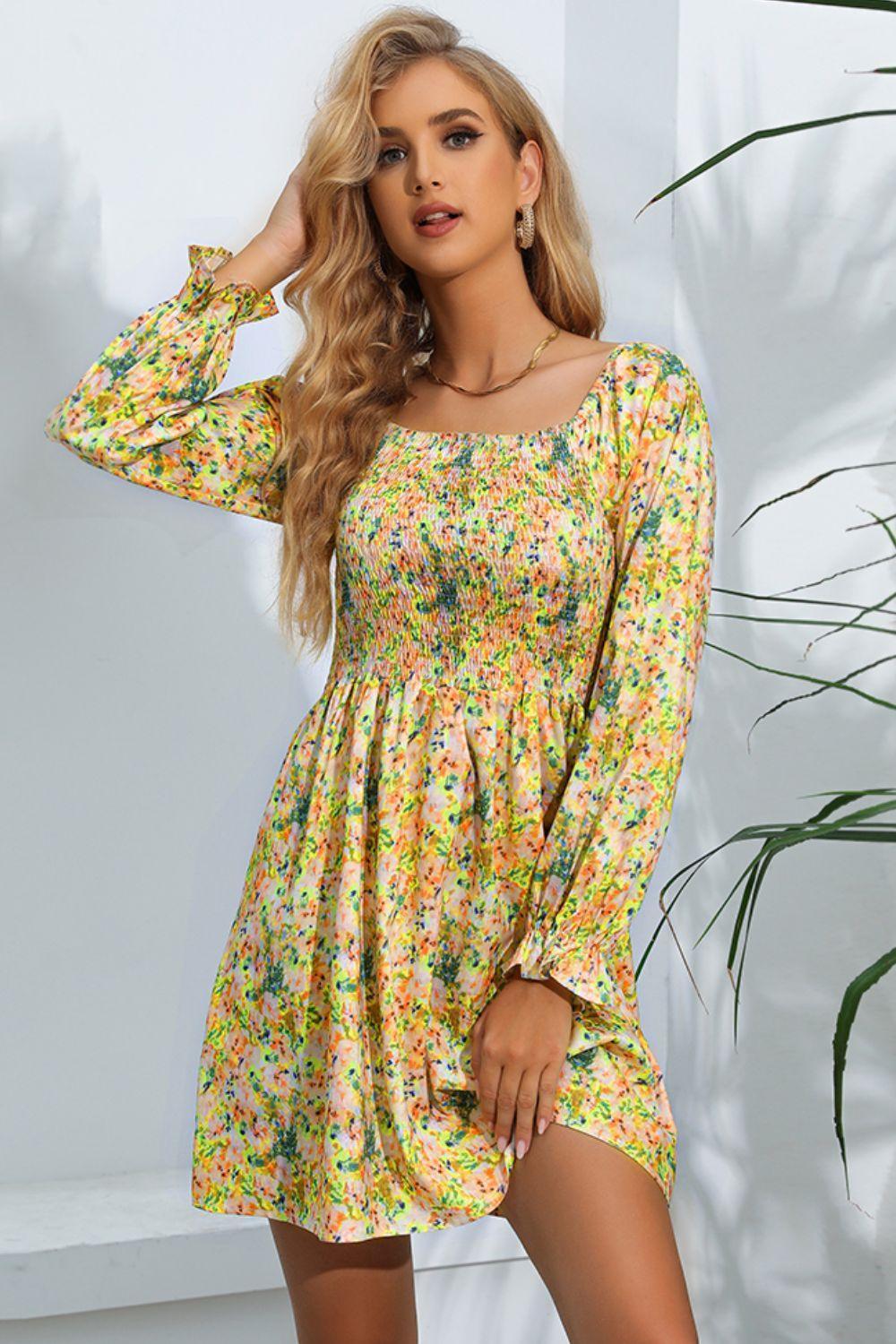 Show Your Light Long Sleeve Floral Mini Dress - MXSTUDIO.COM