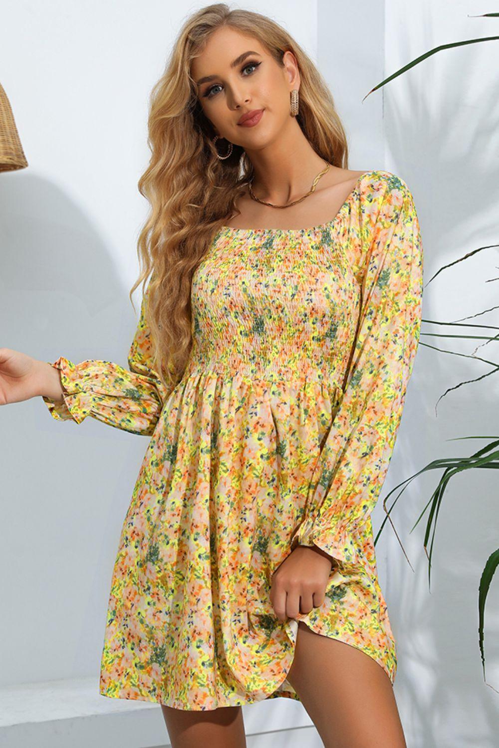 Show Your Light Long Sleeve Floral Mini Dress - MXSTUDIO.COM