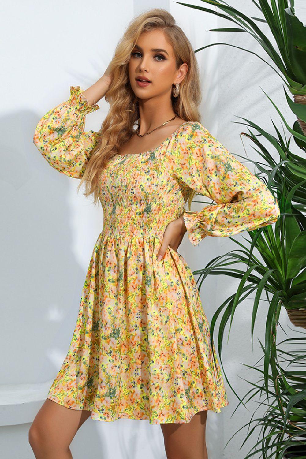 Show Your Light Long Sleeve Floral Mini Dress - MXSTUDIO.COM